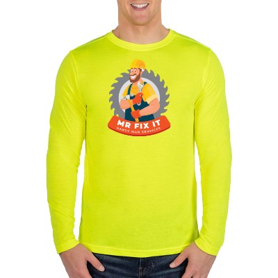 Safety yellow long sleeve shirt with full color logo.