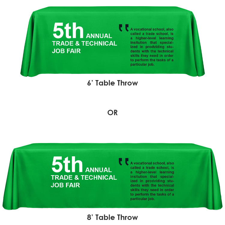 Polyester table cover with 8 feet by 3 feet vinyl banner trade show package.