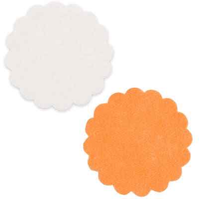 Synthetic shammy material orange 4 inches flower sham coaster blank.