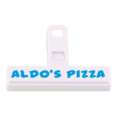 4-in. white clip with customizable promotional imprint.