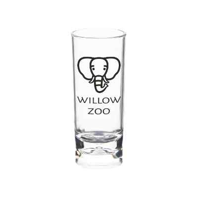 Arcylic clear shooter glass with custom imprint in 2 ounces.