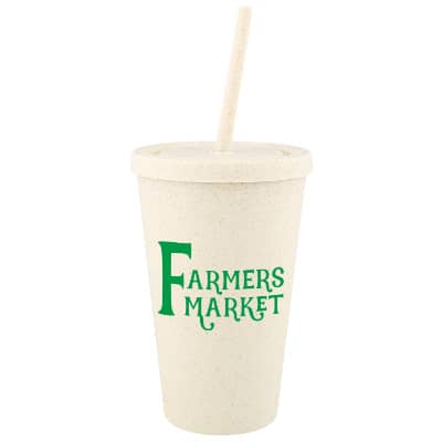 Plastic natural tumbler with custom logo in 16 ounces.