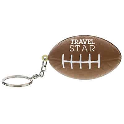 Foam football stress ball key ring with personalized print.