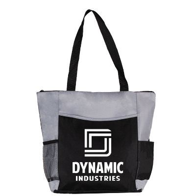 Polycanvas gray large pocket meeting tote bag imprinted.