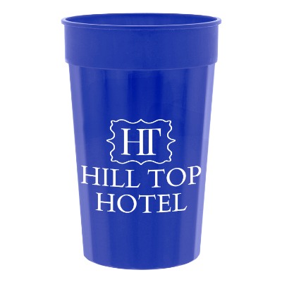 Plastic blue stadium cup with custom logo in 22 oz.