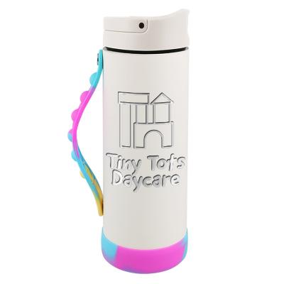 Stainless steel white tie dye water bottle with custom engraved imprint in 14 oz.