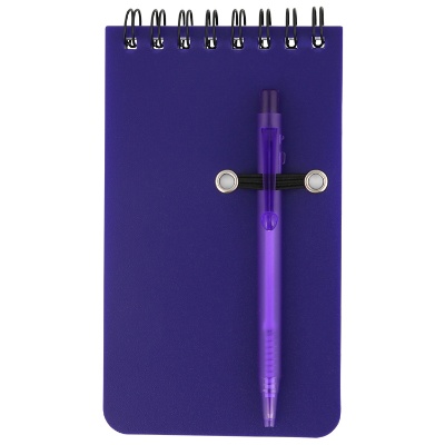 Plastic and paper black pocket spiral jotter with pen blank.