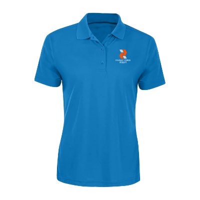 Pacific blue ladies' polo with full color imprint.