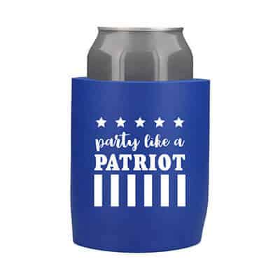 Customizable navy blue thick foam can cooler.