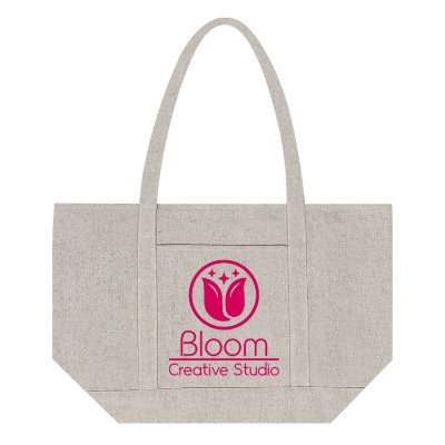 Gray recycled cotton canvas tote with custom logo.