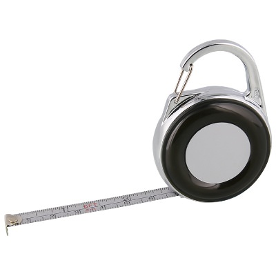 Metal and plastic black mini tape measure carabiner blank.