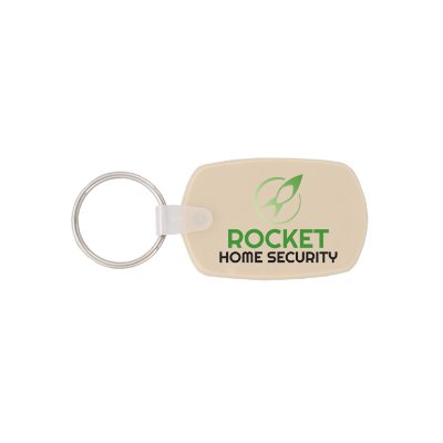 Plastic beige soft vinyl key tag keychain full color personalized.