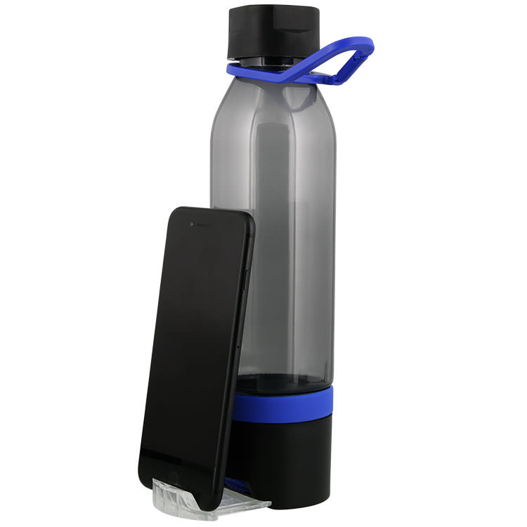 Plastic water bottle with phone holder in 15 ounces.
