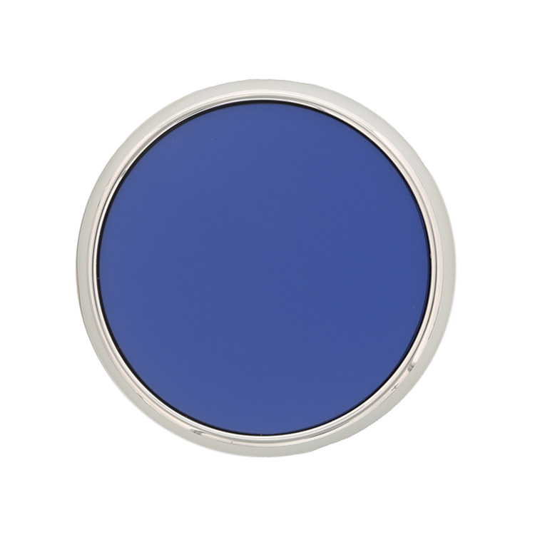 Leather and cork royal blue with zinc trim circle coasters blank.