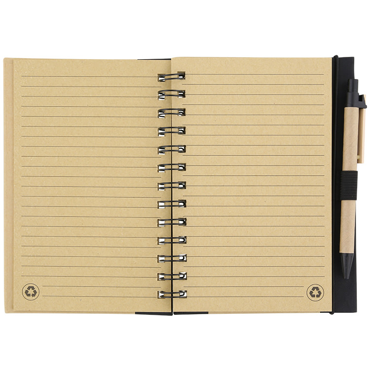 Cardboard natural eco notebook with pen.