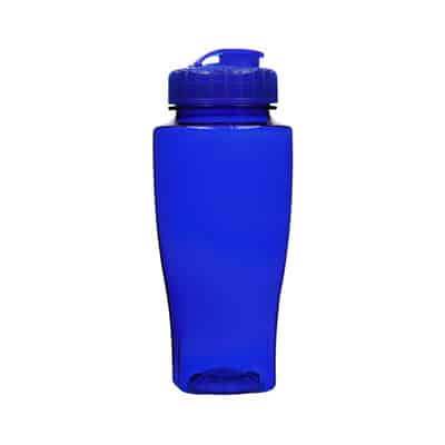 Plastic blue water bottle blank with flip top lid in 24 ounces.