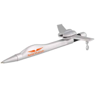 Plastic retracable metallic jet plane pen.