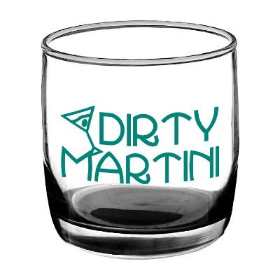 Black whiskey glass with custom logo.
