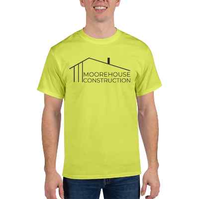 Custom Safety green core blend t-shirt with logo.
