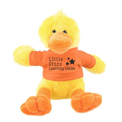 Plush and cotton duck with orange shirt with branded imprint.