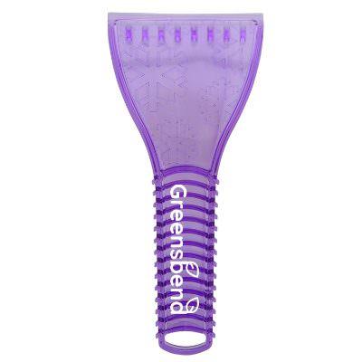 Purple ice scraper with printed snowflakes and a custom promotional logo.