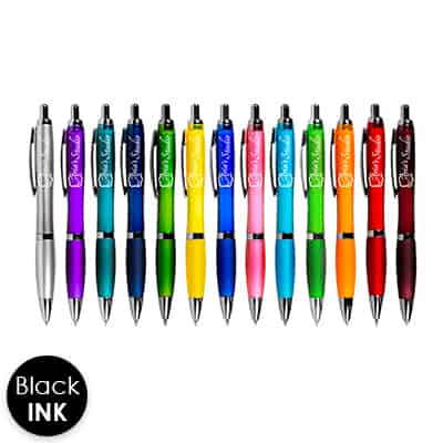 Colorful gel pens with custom imprint.