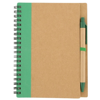 Paper natural and lime green dream notebook with pen blank.