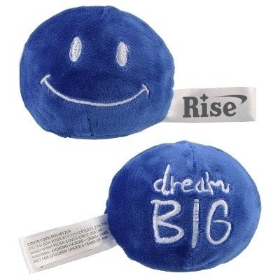 Blue plush stress buster with a custom imprint.