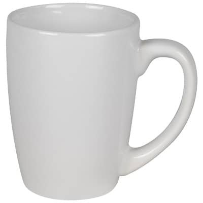 Ceramic white coffee mug with c-handle blank in 12 ounces.