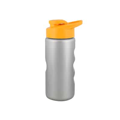 Plastic metallic silver water bottle with drink thru lid blank in 22 ounces.