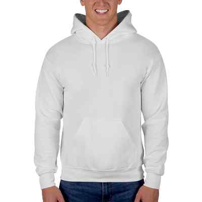 Blank white college hooded sweatshirt.