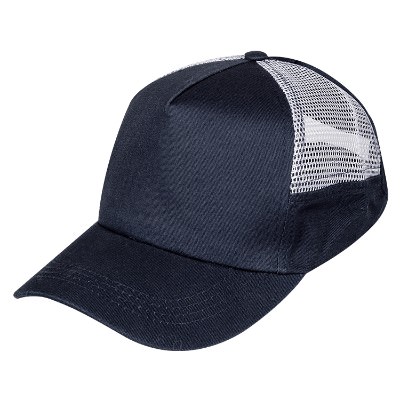 Blank navy blue half mesh cap.