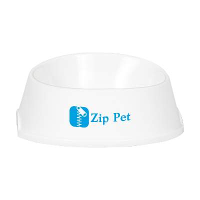 White chow time bowl with custom print.