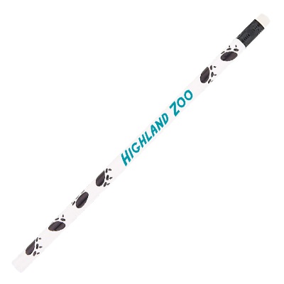 Black and white paw print pencil with custom logo.