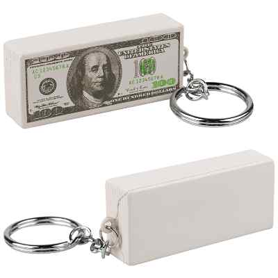 Blank dollar bill stress ball keychain available in wholesale.