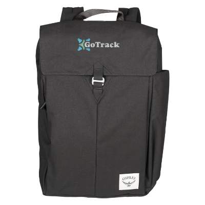 Black recycled polyester backpack with embroidered logo.