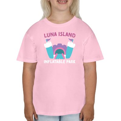 Youth light pink t-shirt with custom full color logo.