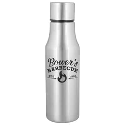 Stainless steel silver water bottle with custom logo in 24 ounces.