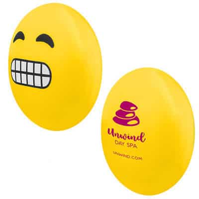 Foam yikes emoji stress ball with promotional imprint.
