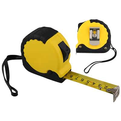 Metal and plastic yellow with black 25 foot locking tape measure blank.