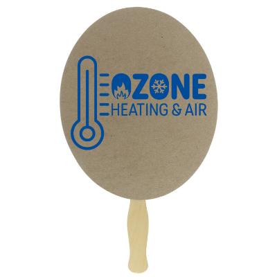 Paper brown hand fan with a custom logo.