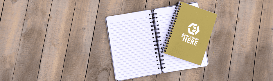 Gold spiral notebook with white imprint