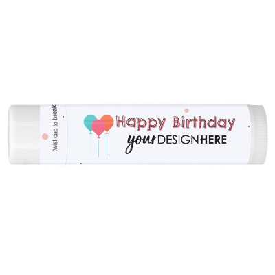 Black birthday background lip balm with a customized imprint.