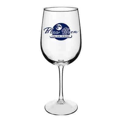 Glass clear wine glass with custom imprint in 16 ounces.