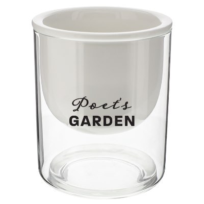 White glass personalized watering planter.