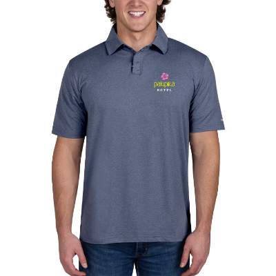 Custom embroidered blue men's stretch polo