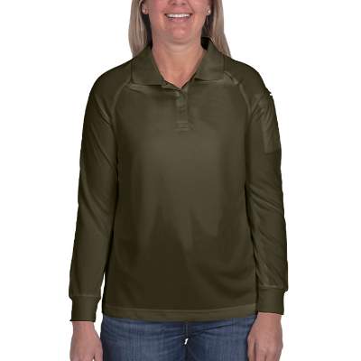 Blank green ladies' long-sleeve tactical polo