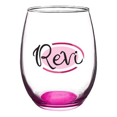 Pink wine glass with full color logo.