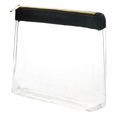 Plastic with satin trim black and clear cosmetic bag blank.