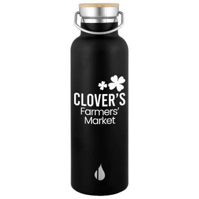 Stainless black water bottle with custom imprint in 25 oz.